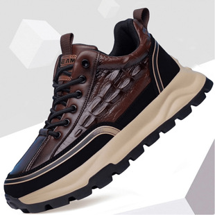 2025 New Youth Sneakers Trendy Versatile Leather Sports Shoes Thick-Soled Casual Men's Dad Shoes Foreign Trade Shoes