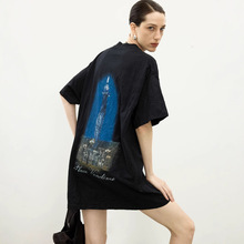 t恤男女同款潮牌B家城市灯塔VOGUE纯棉前后LOGO高弹纯棉短女袖t恤