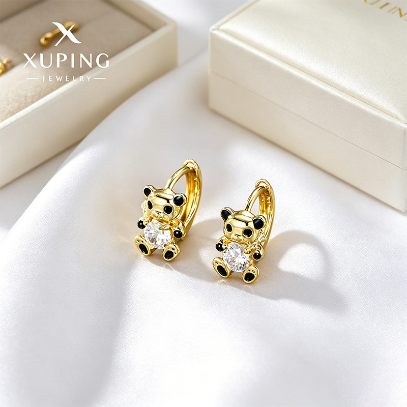 Pendientes de Aro con Diseño Europeo y Americano de Xuping, Chapados en Oro de 14k, con Forma de Oso, Modernos, con Personalidad y Temperamento para Mujer