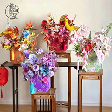 2024龙年福桶年宵烫金八角盒仿真冬青插花盒花艺diy礼品盒子