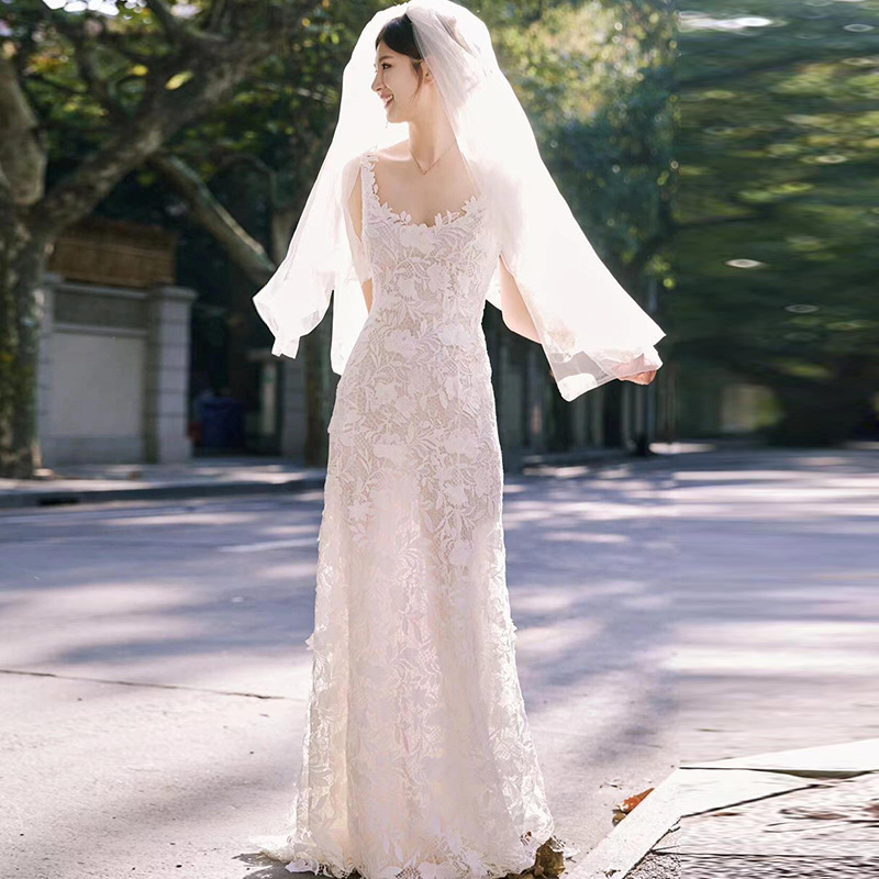 French-Style Strapless Light Wedding Dress, New Luxury Mermaid Gown for Brides, Lace Dress with a Small Train for Women French-Style Strapless Light Wedding Dress, New Luxury Mermaid Gown for Brides, Lace Dress with a Small Train for Women