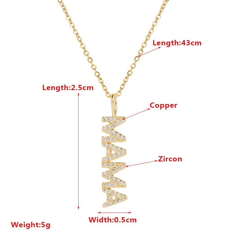 Letter Mama Zircon Copper Necklace Letter Pendant Fashion Mother's Day Gift display picture 1