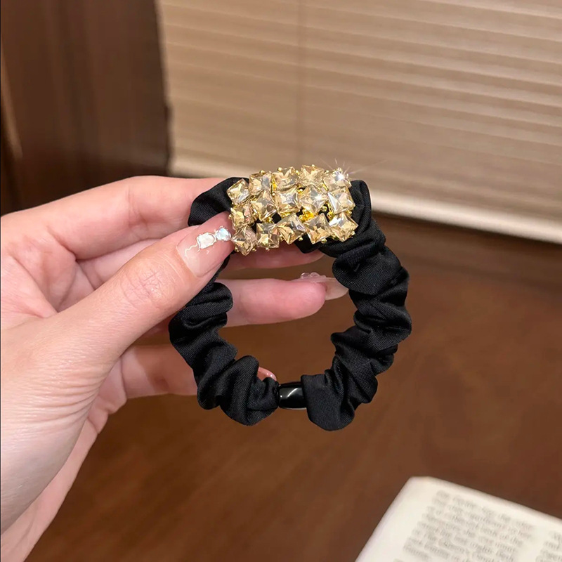 Elástico de cabelo elegante com strass para mulheres penteado_voghion.com
