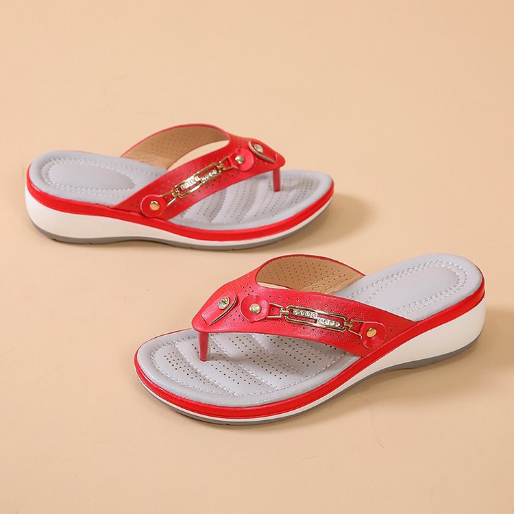 Beach summer comfortable sandals with metal buckle wedge heel for…