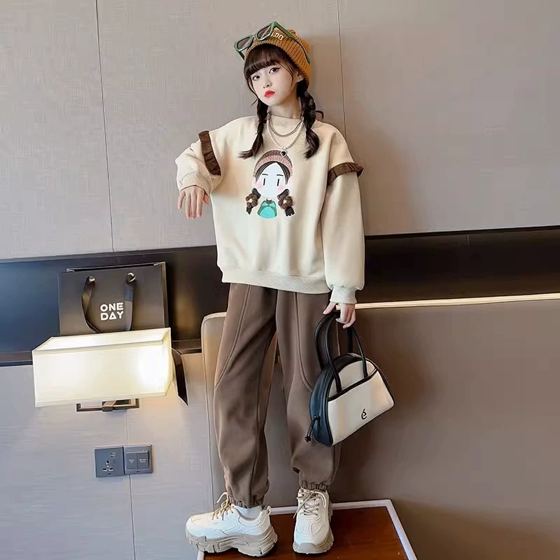Спортивный свитера для девочек 2024 новые модные осенние и зимние повседневные брюки для девочек