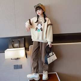 女童洋气卫衣套装2024新款时髦秋冬季女孩休闲裤儿童运动两件套潮