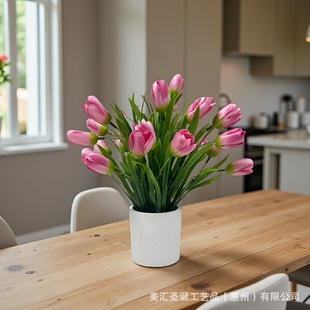 2025 Meihui Cross-Border New Temu Dropshipping Spring and Summer Artificial Green Plant Potted Olive Pink and White Tulip Decoration