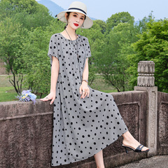 女性用の新しいスタイルの長めのコットンシルクナイトガウン、ゆったりとスリムでエレガントな大きいサイズの人工綿の夏のコットンシルクドレス、中高年向け