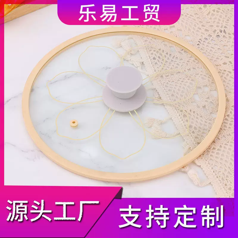 跨境钢化玻璃硅胶锅盖耐热硅胶窄边玻璃锅盖印花硅胶可换手柄批发