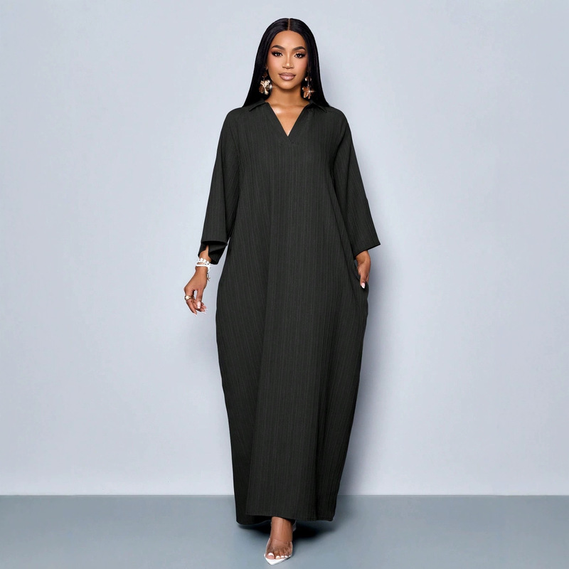 2026 Cross-Border European and American Fashion New Solid Color Draped Textured V-Neck Elegant Long-Sleeve Slimming Dress 2026 Cross-Border European and American Fashion New Solid Color Draped Textured V-Neck Elegant Long-Sleeve Slimming Dress