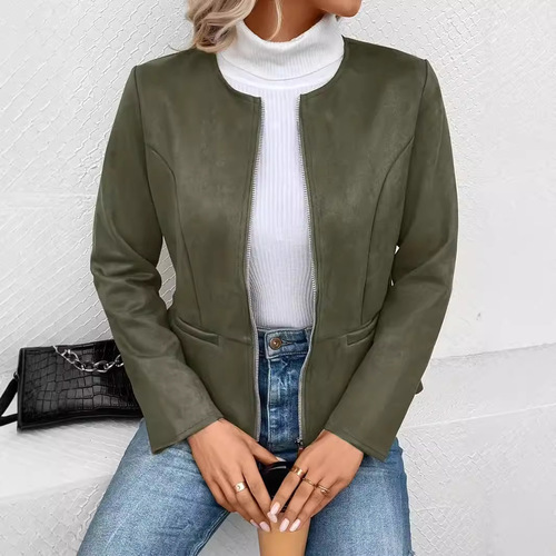 Women's Zipper Long Sleeve Overcoat for Autumn and Winter, Slimming and Elegant, Suitable for Commuting, 2024 Independent Station Best Seller on Wish and Amazon