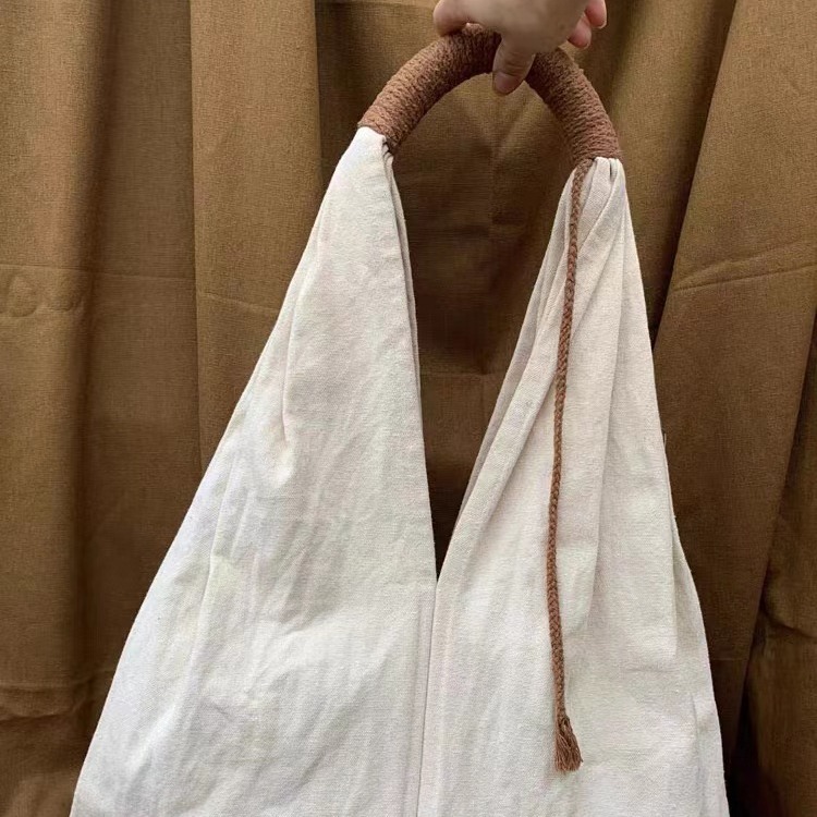 Borsa a mano casual in tela a spalla artistica in cotone e lino francese, borsa da donna_voghion.com