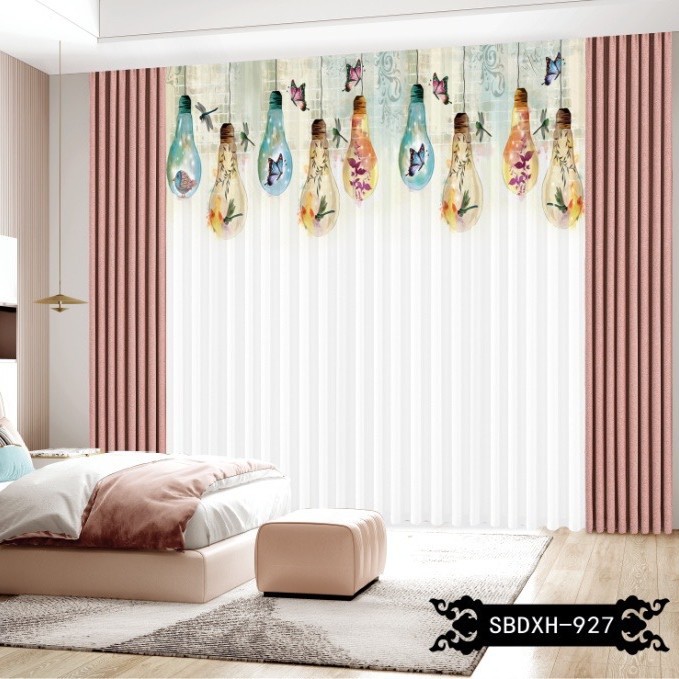 White Gauze Curtain Gauze Curtain Transparent and Impervious Shading Balcony Bay Window Cartoon Printed Gauze Velcro White Gauze