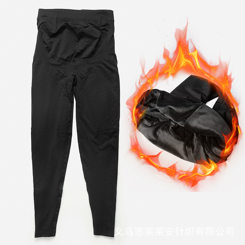 Factory Wholesale Cross-Border Fleece-Lined Winter Maternity Pants, Seamless Yoga Pants for All Pregnancy Stages, Warm and Thick Maternity Trousers