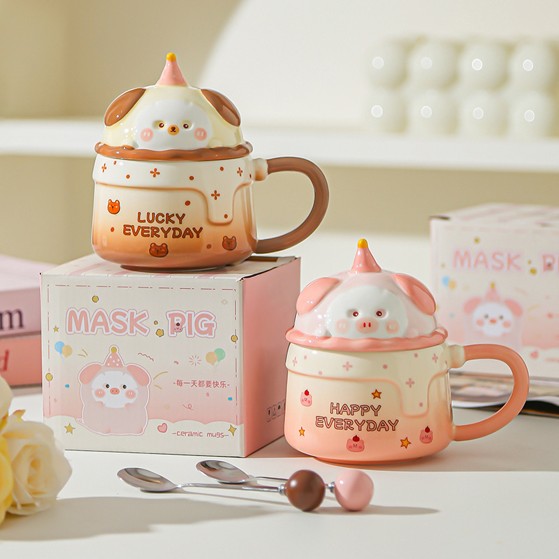 Tazas caseras de cerámica con tazas de café cubiertas, tazas de café para chicas, regalos de cumpleaños de alto valor, regalos de mano lindos