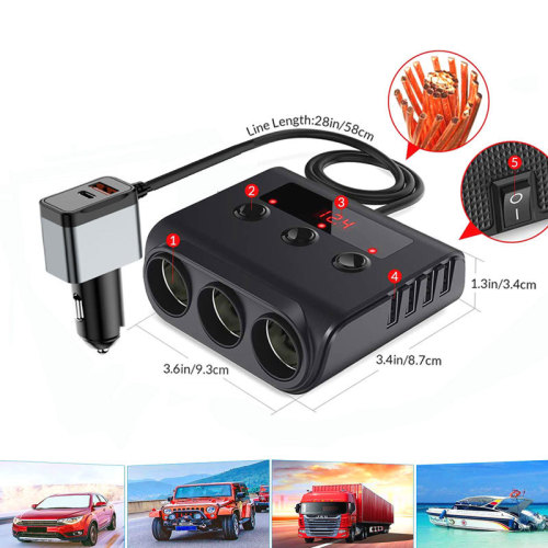 Cross-border best-selling car cigarette lighter adapter 120W high-power car mobile phone charger
