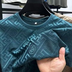 薄手ジャカード半袖上着越境氷糸夏半袖tシャツ中年男性新型通気カジュアル丸襟