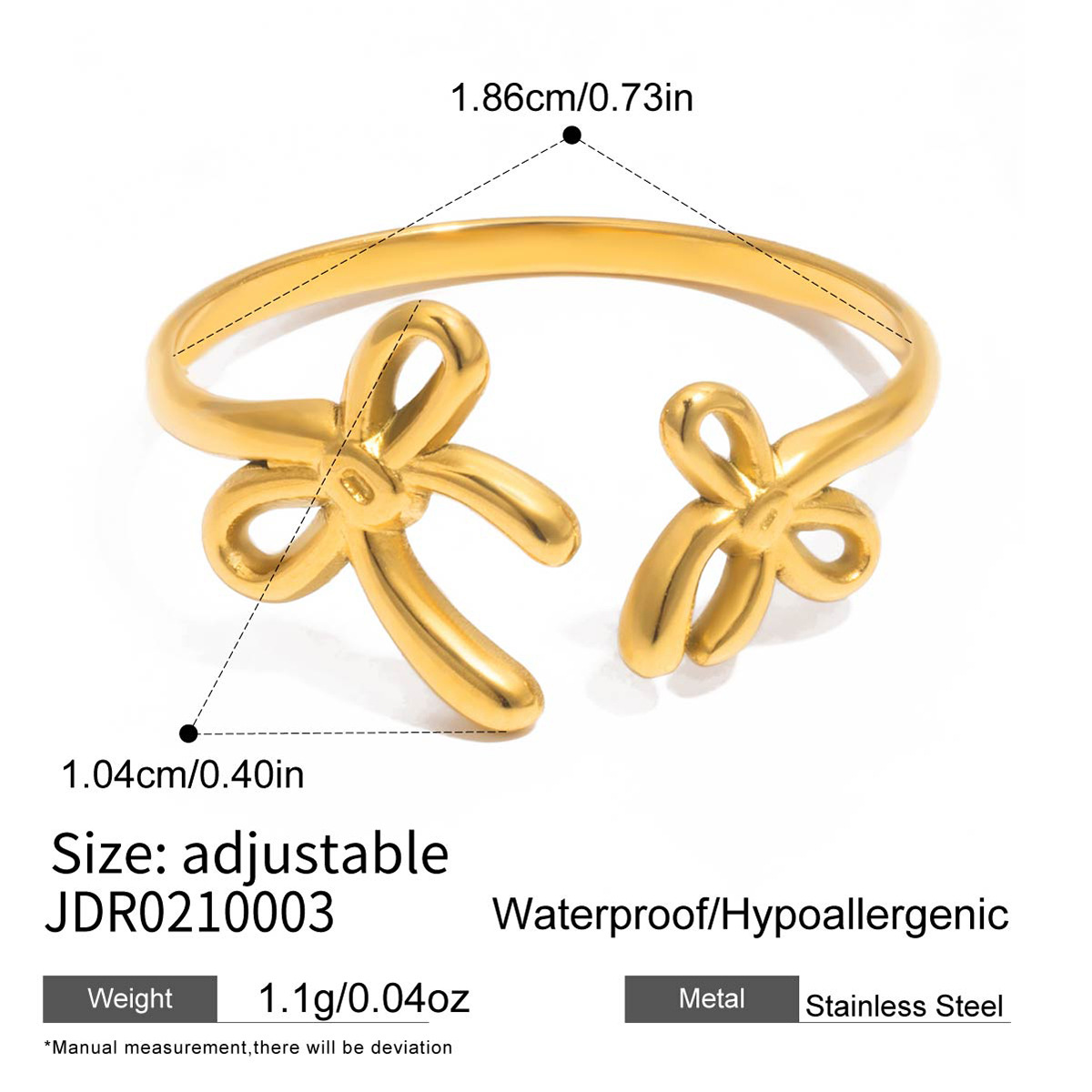 Wanxing acero inoxidable galvanizado 18K oro anillo de arco ajustable abertura dulce moda transfronteriza anillo de venta caliente image 7