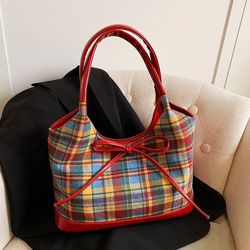 2025 New Korean Trend Preppy Style Plaid Underarm Bag Retro Fashion Versatile Shoulder Bag For Women - Thumbnail 2