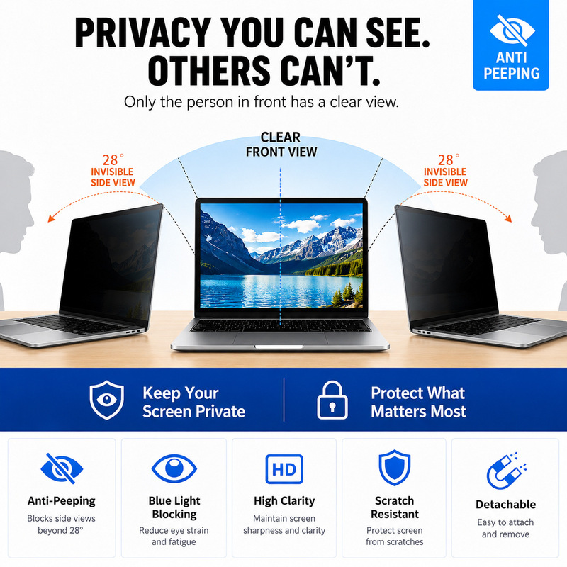 Laptop privacy screen protector suitable for 12.5-16inch monitor, detachable anti-blue light anti-glare screen film