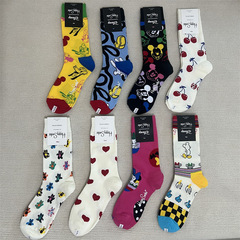 Classic Happy Socks Women's Spring and Autumn Ins Fashion Sneaker Socks Slip-On Athletic Mid-Calf Socks Trendy Socks Wholesale