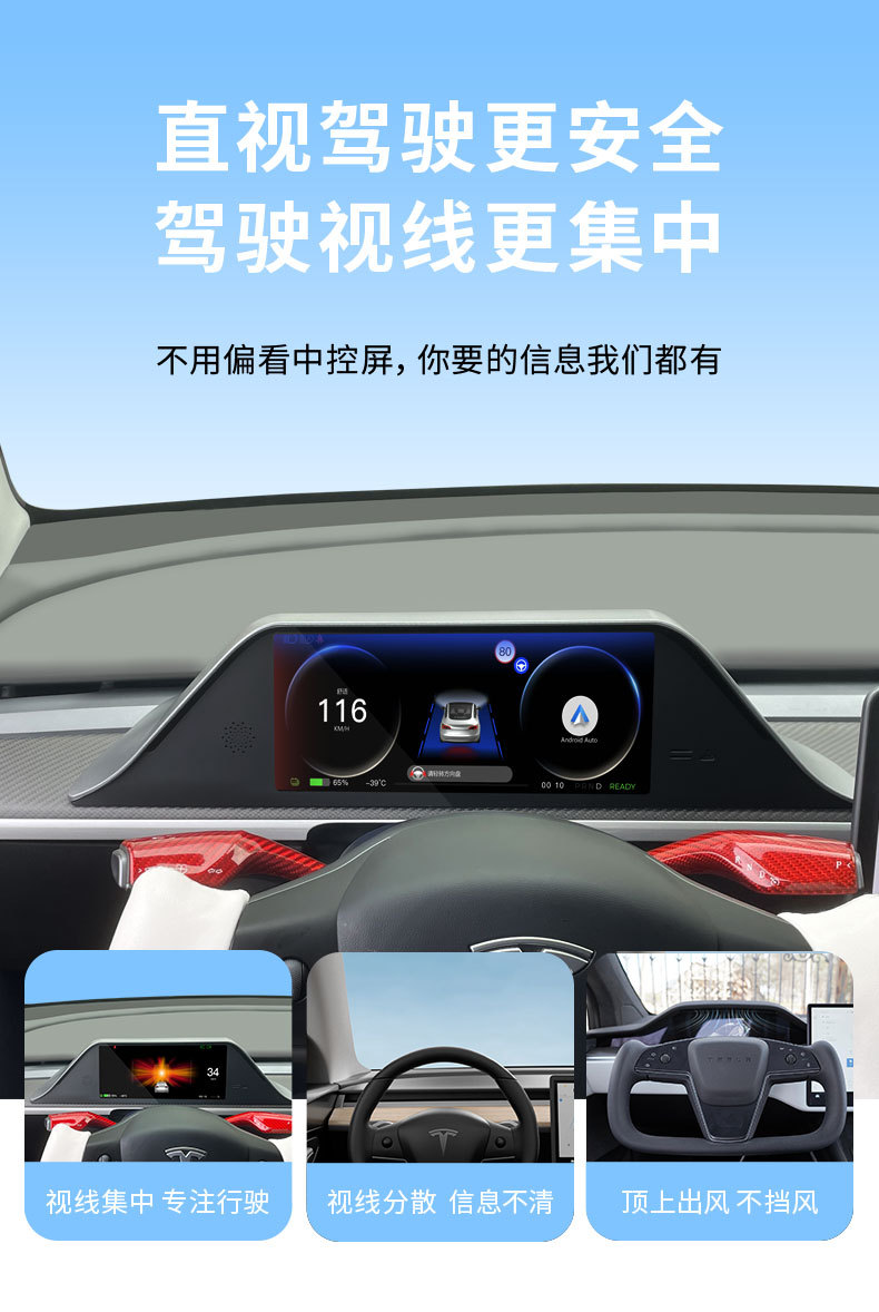 Suitable for Tesla Model Y/3 Smart Instrument Panel, Mobile Phone Carplay Navigation Ui Interface, Large Screen Connectivity
