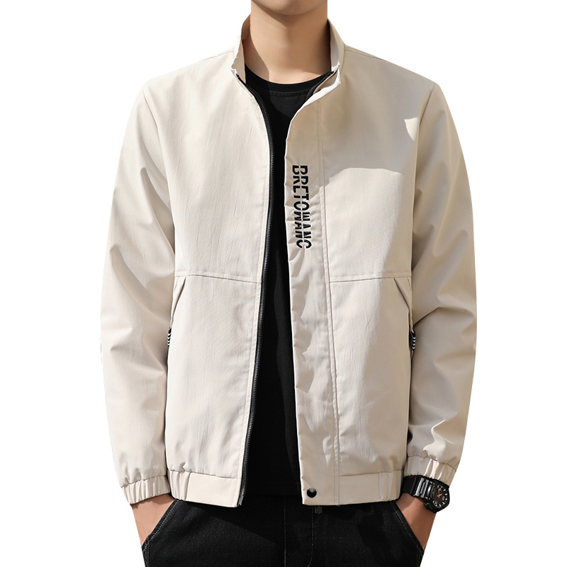 Chaqueta deportiva informal delgada para hombre, estilo coreano, cuello alto, color negro, primavera, ajustada, moderna, bordada