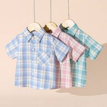 韩版男童短袖格子衬衫t恤薄款夏装童装批发出口货源宝宝婴儿衣服