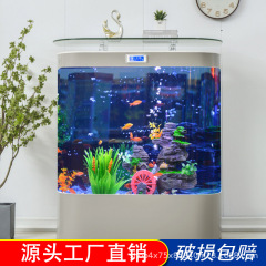 源工場創海水槽客間の大型双弧形独立壁式無換水生態水槽