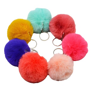 Simple Classic 8cm silver Chain Artificial Plush Pendant Fur Ball Keychain Bag Hanging Mint