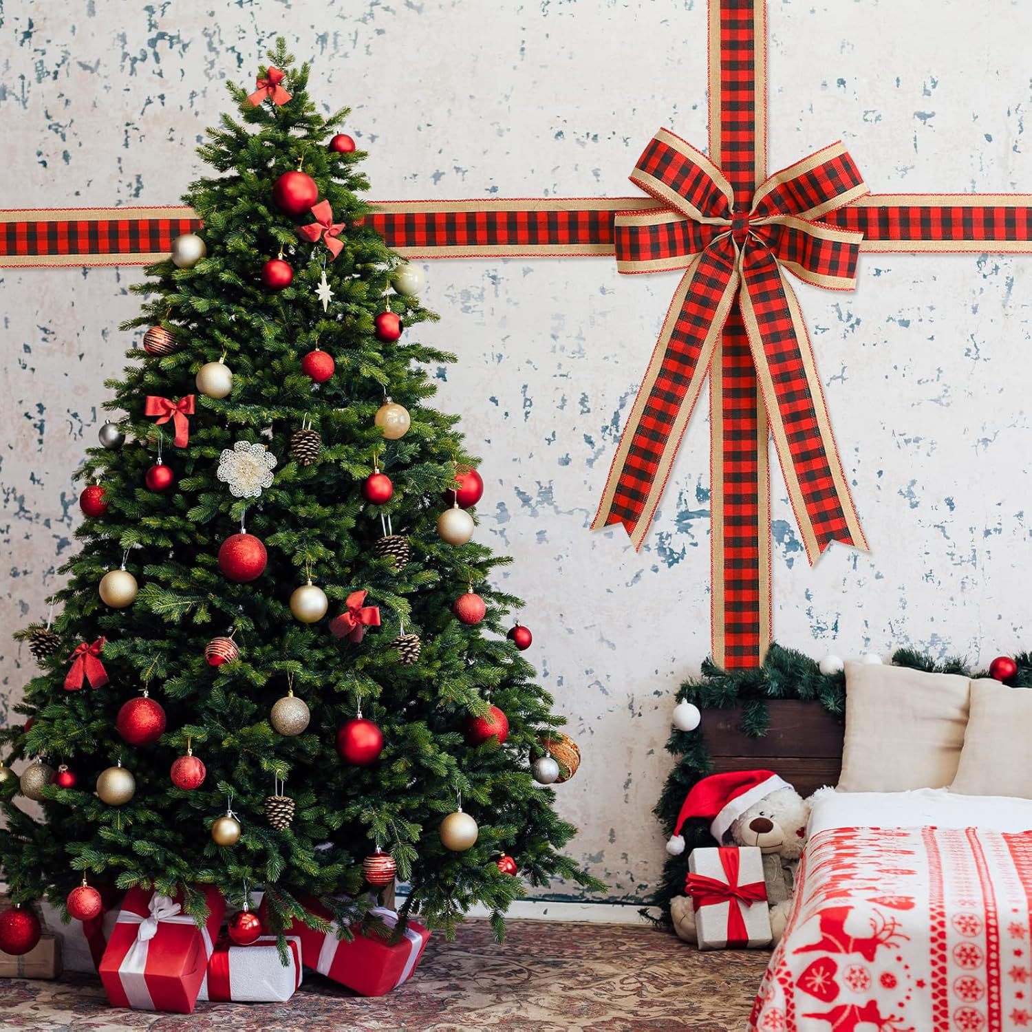 Cloth Material Christmas Simple Style Classic Style Bow Knot Cloth Holiday Festival Hanging Ornaments Decorative Props Tableware