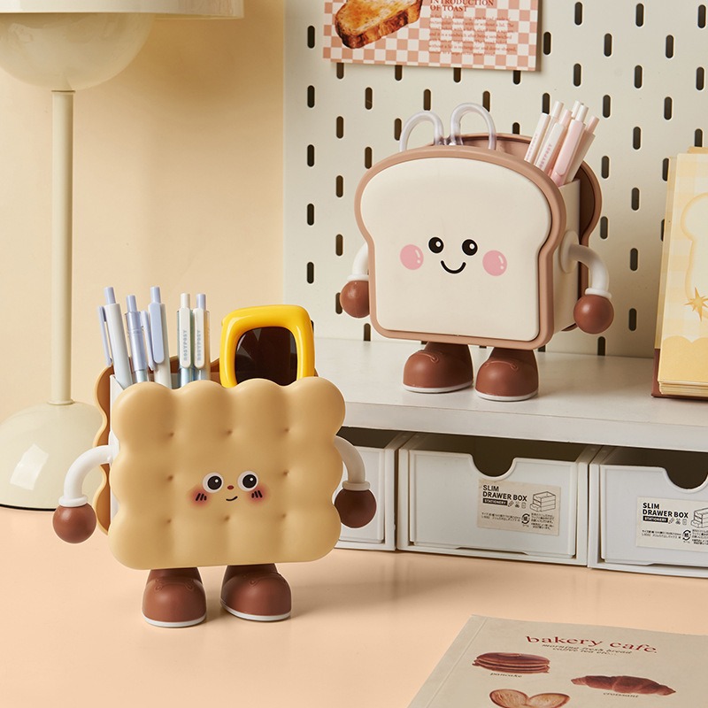 Caricatura encantadora galleta de escritorio caja de almacenamiento creativa papelería multifuncional dormitorio de estudiantes decoración de lápiz para niños