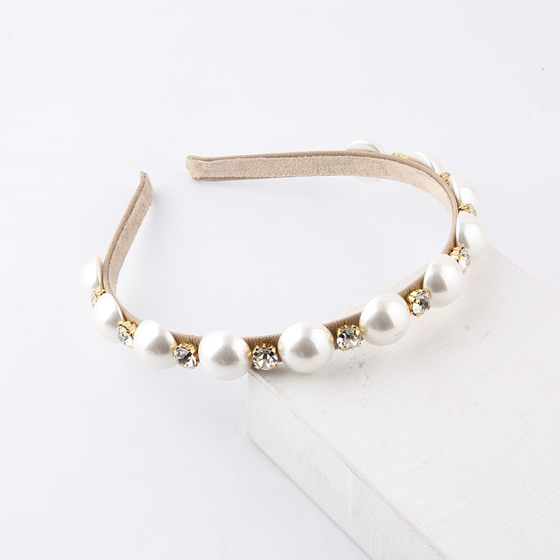 Fashion Solid Color Cloth Inlay Artificial Gemstones Pearl Hair Band 1 Piece display picture 2