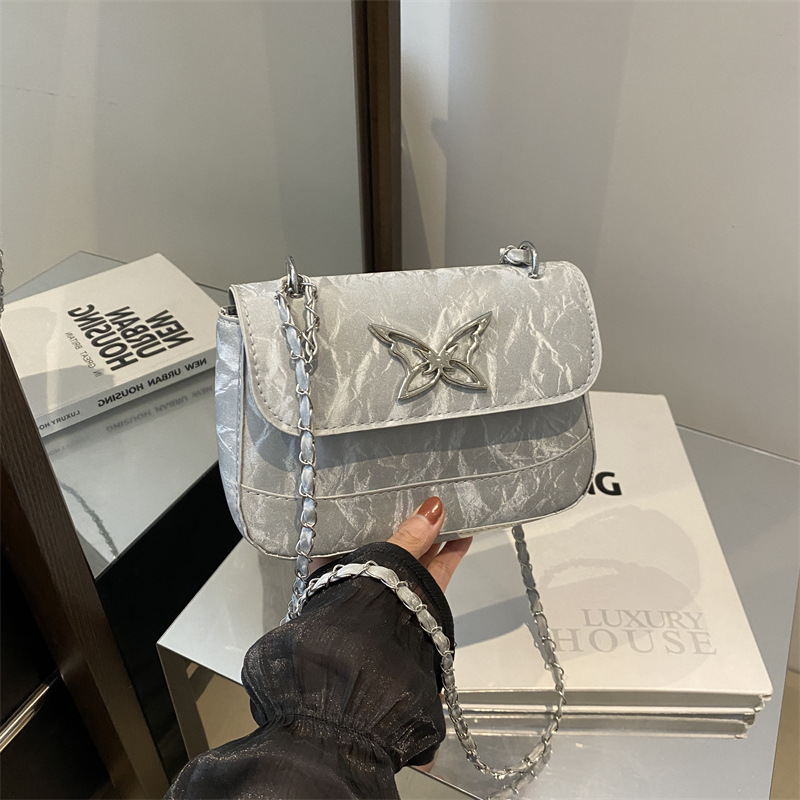 Este año, bolsos de moda populares de cadena, 2024, otoño, nuevo estilo de textura mariposa, bolsos de brazo, bolsos casuales simples, mochilas.