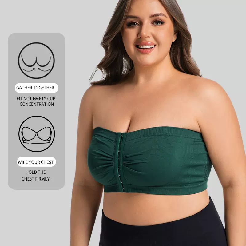 跨境欧美大码前排扣抹胸内衣女士文胸聚拢无钢圈防掉裹胸美背性感