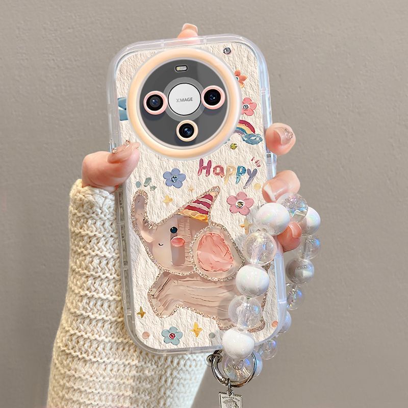 For Huawei New Mate70 Phone Case with Hanging Chain Full Covering Drop-Resistant mate60pro Cute Oil Painting Elephant For Huawei New Mate70 Phone Case with Hanging Chain Full Covering Drop-Resistant mate60pro Cute Oil Painting Elephant