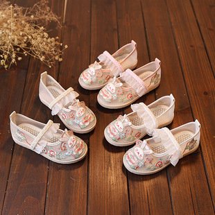 Hanfu Embroidered Shoes Mesh Shoes Ethnic Style Summer Embroidered Breathable Children's Dance Shoes Chinese Style Shoes