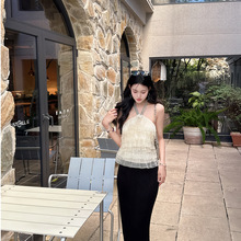 现货 仲夏如梦 仙仙层叠荷叶边挂脖上衣直筒半身长裙女夏两件套装