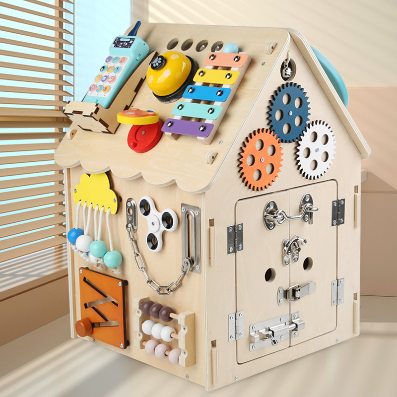 Caja del tesoro de cuentas grandes de madera para niños, multifuncional, madera maciza, música grande, juguetes educativos de educación temprana para bebés