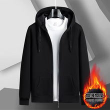 外贸秋冬新款男士拉链帽衫常规运动休闲卫衣青年男款口袋加绒外套