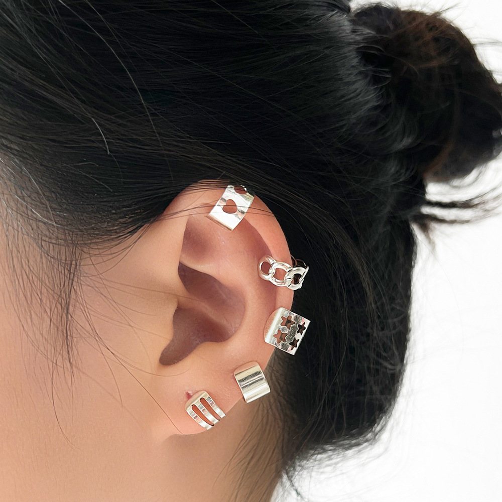 Simple Hollow Heart Five-pointed Star Ear Clip Adjustable Five-piece Set display picture 1