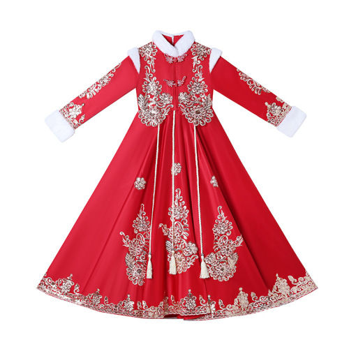 Girls chinese winter hanfu princess dress model show film drama cosplay performance tang suit qipao cheongsam dress for kids