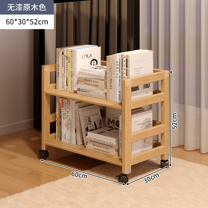 Estantería móvil de madera maciza con ruedas Estante debajo del escritorio Oficina de piso Estante de almacenamiento multicapa Estante para libros pequeños