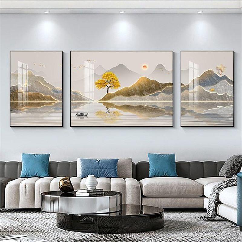 ソファ高級トリプティク雰囲気装飾絵画モダンなリビングルームの新しい背景壁シンプルな吊り絵画ライト高級意味良い|undefined
