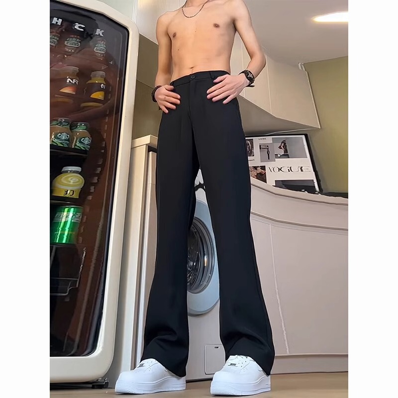 Black Straight-Leg Pants for Men, Spring and Autumn American Style, Slightly Flared Dress Pants with a Draping Effect and High-End Feel, Casual Suit Pants