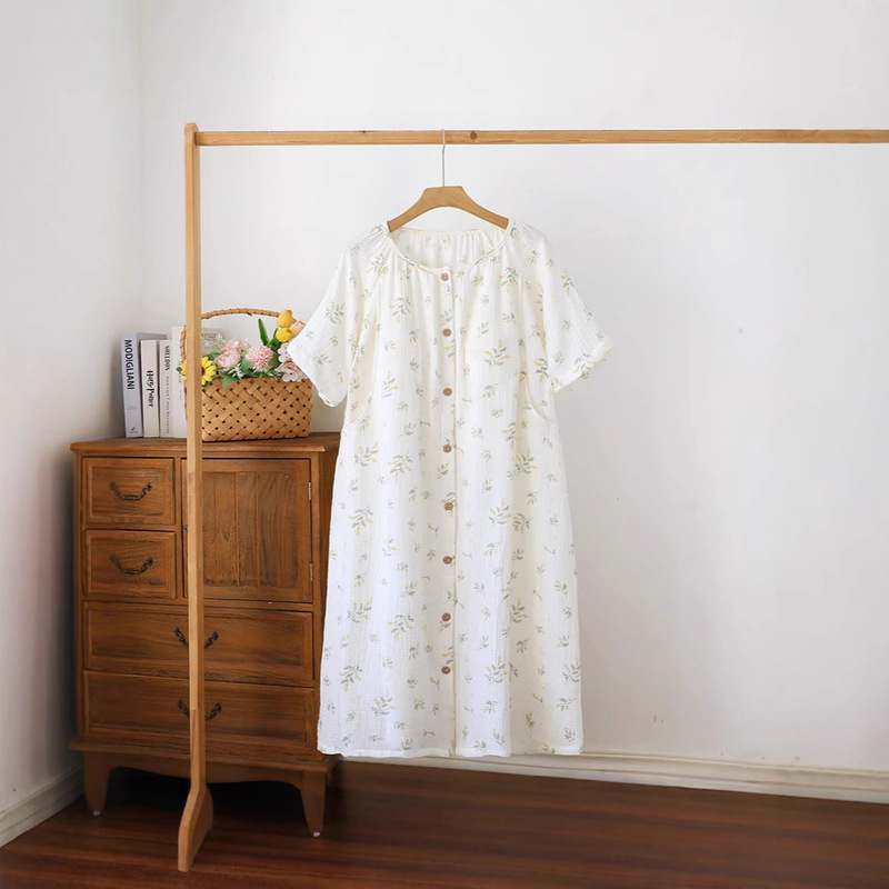 Maternity Hospital Delivery Skirt Summer Cotton Gauze Short-sleeved Nursing Nightdress Pregnant Women's Monthly Clothing Production Skirt