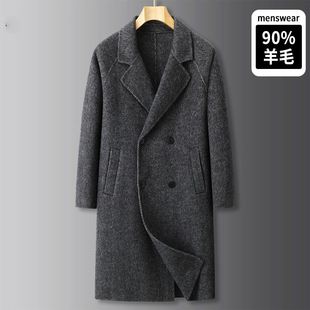 Fat brother 2024 autumn and winter double-breasted wool coat men's fat plus size coat fat man fashion long