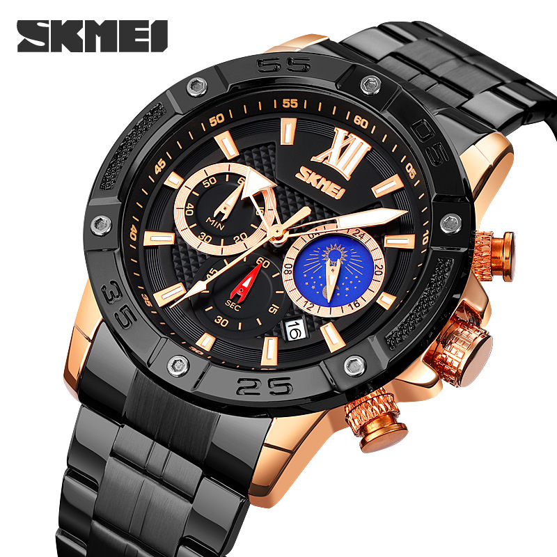 Skmei/time beauty multifunctional six-hand stopwatch Chronograph men's watch fashion business with moon phase Men's quartz watch Skmei/time beauty multifunctional six-hand stopwatch Chronograph men's watch fashion business with moon phase Men's quartz watch