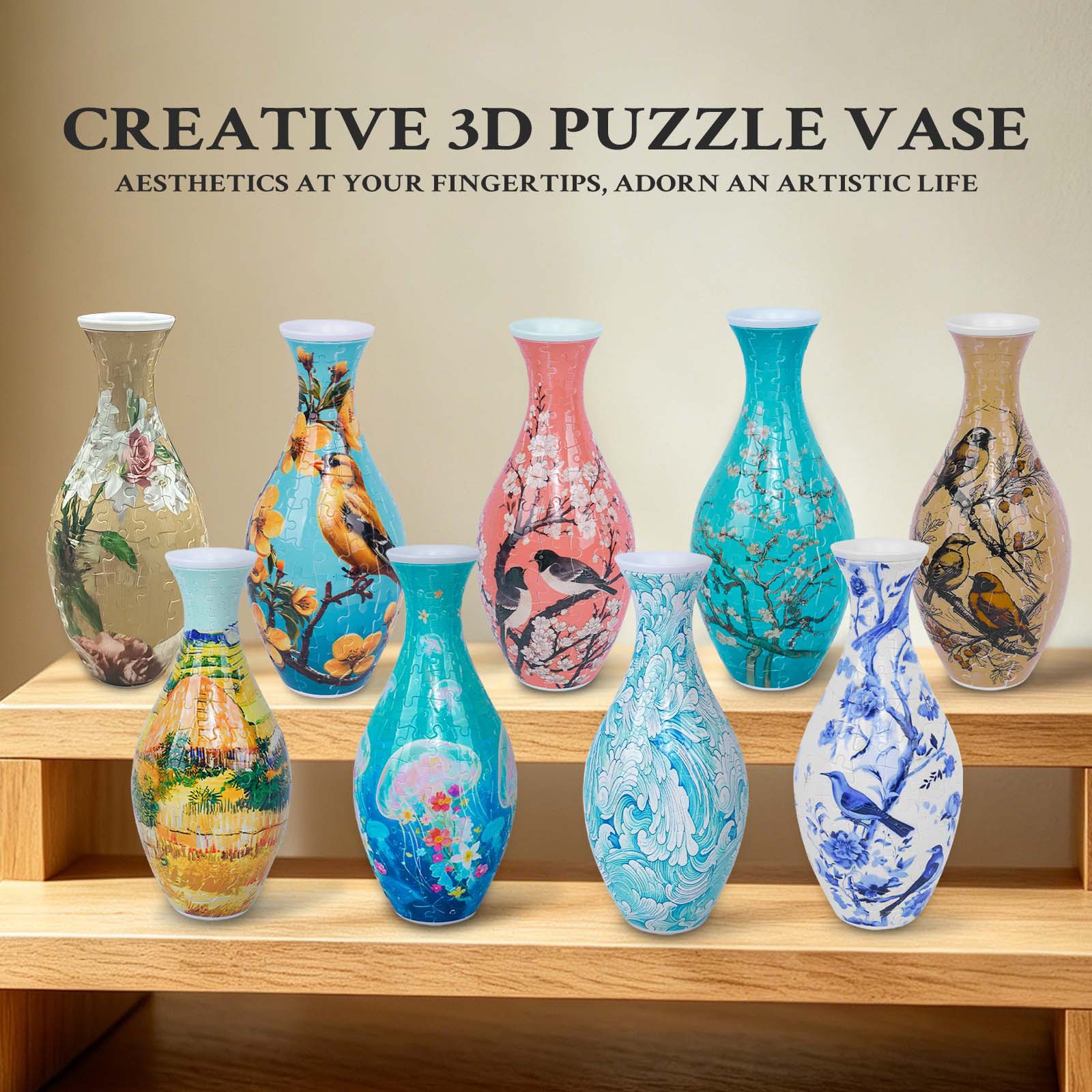 3D Puzzle Vase Blue And White Porcelain Creative Home Decor Ornament Flower Arrangement Living Room Gift Educational Toy_voghion.com