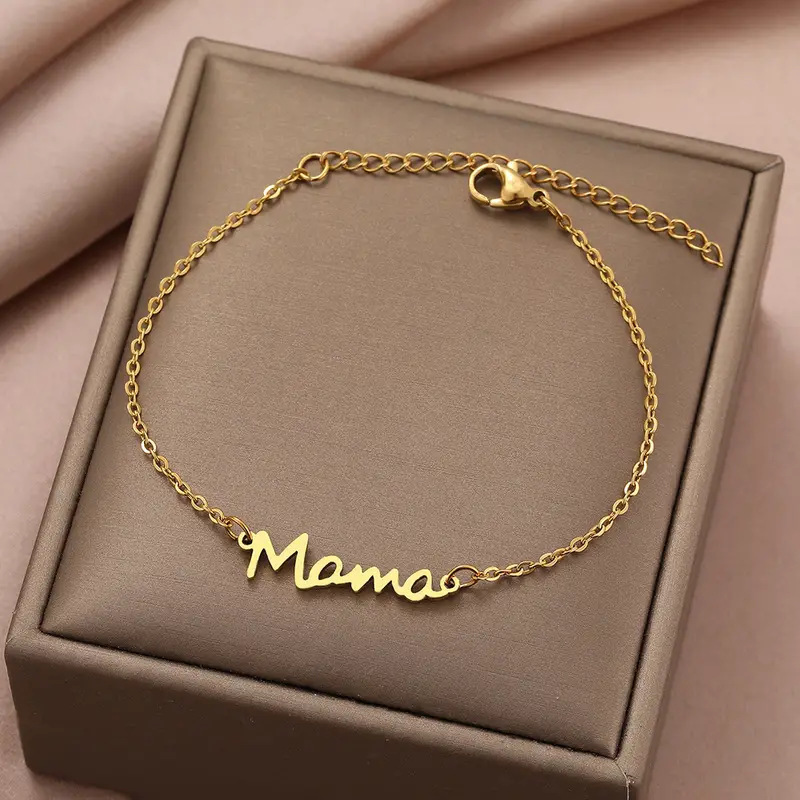 cable chain Chain Type 1 Piece Quantity Basic Simple Style Letter 304 Stainless Steel Cable Chain Bracelets In Bulk